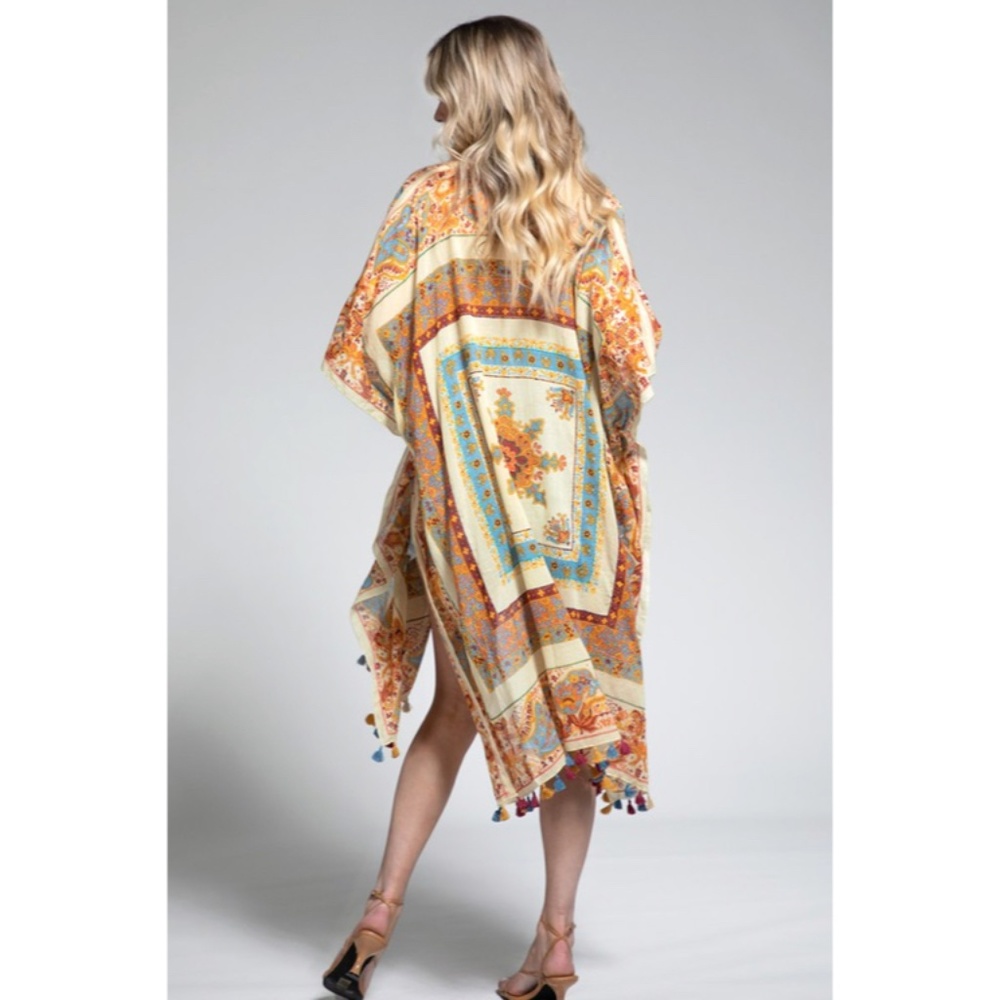 SOLD OUT Old Delhi Mandala Flower Paisley Bohemian Floral Kimono Open Casual - Picture 3 of 5